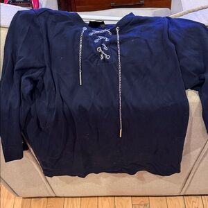 Rafaella Dark Blue Lace-Up Long Sleeve Top